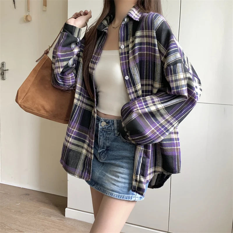 Purple Plaid Button-Down Shirt