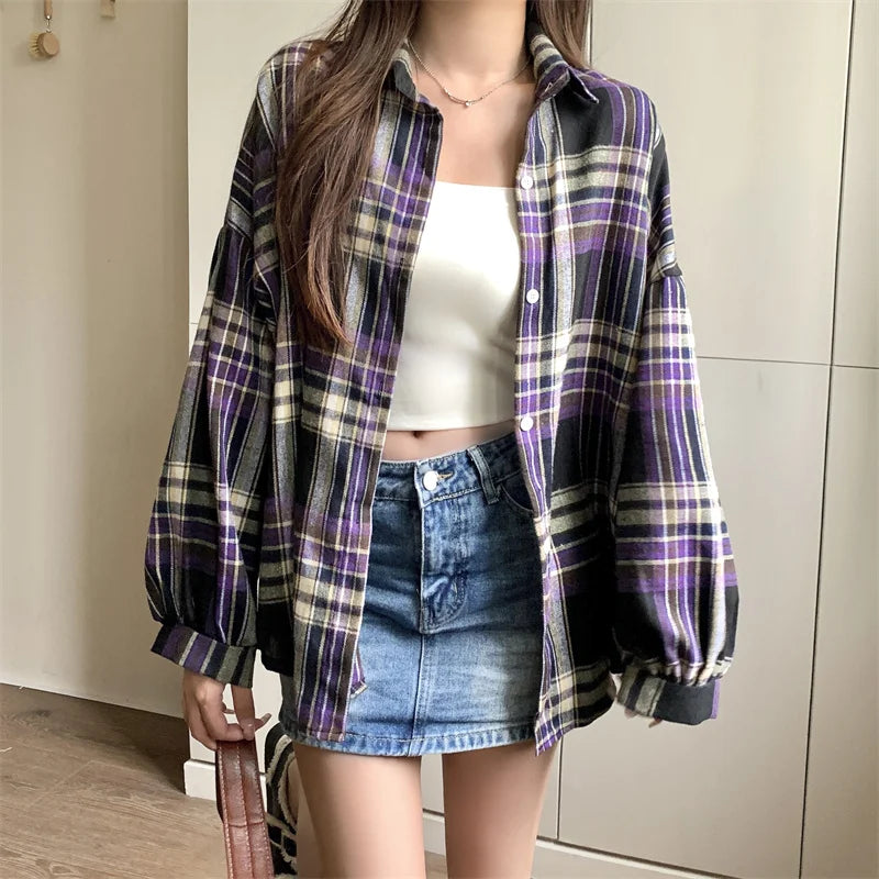 Purple Plaid Button-Down Shirt