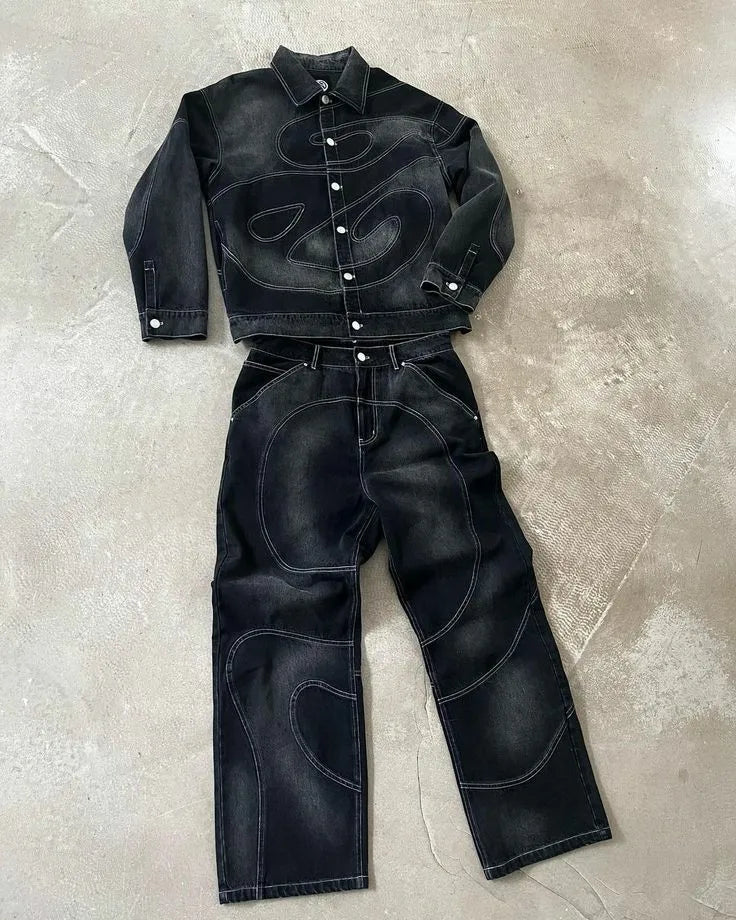 Y2K Black Embroidered Tracksuit