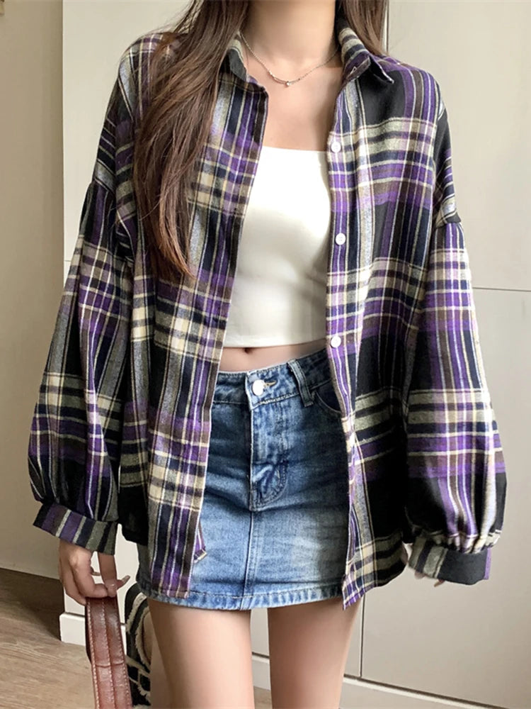 Purple Plaid Button-Down Shirt