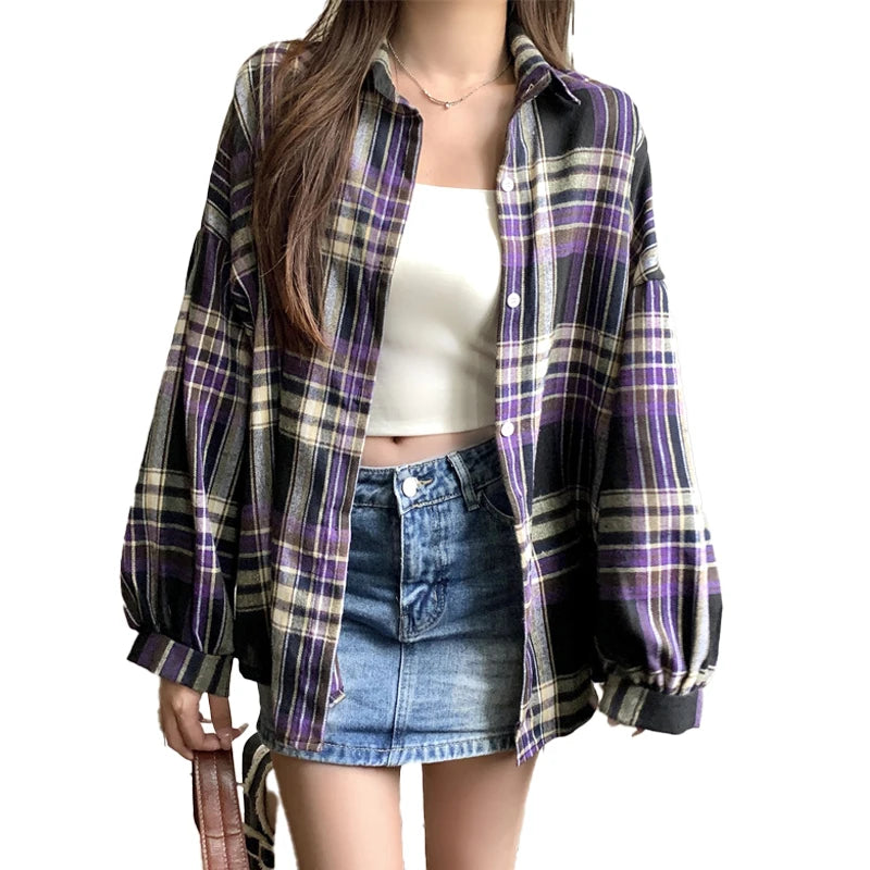 Purple Plaid Button-Down Shirt