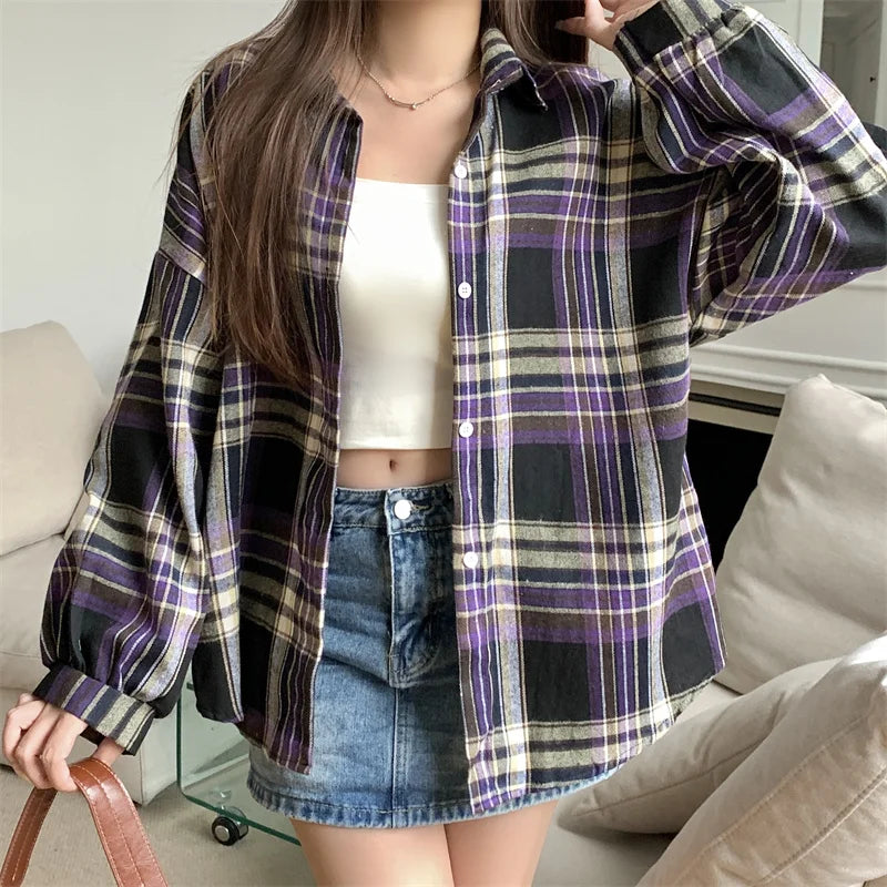 Purple Plaid Button-Down Shirt