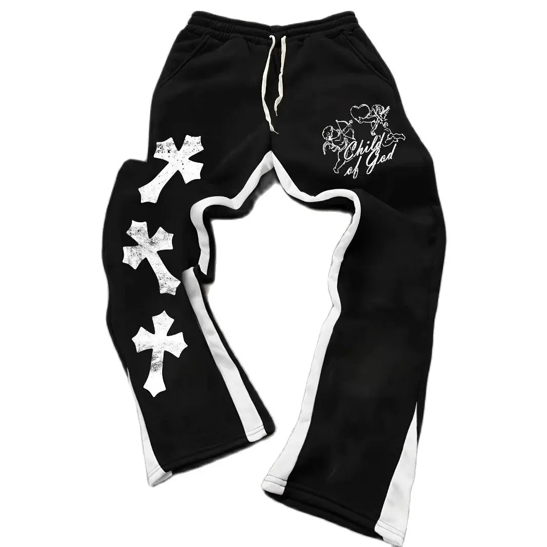 Cross Print Flared Sweatpants